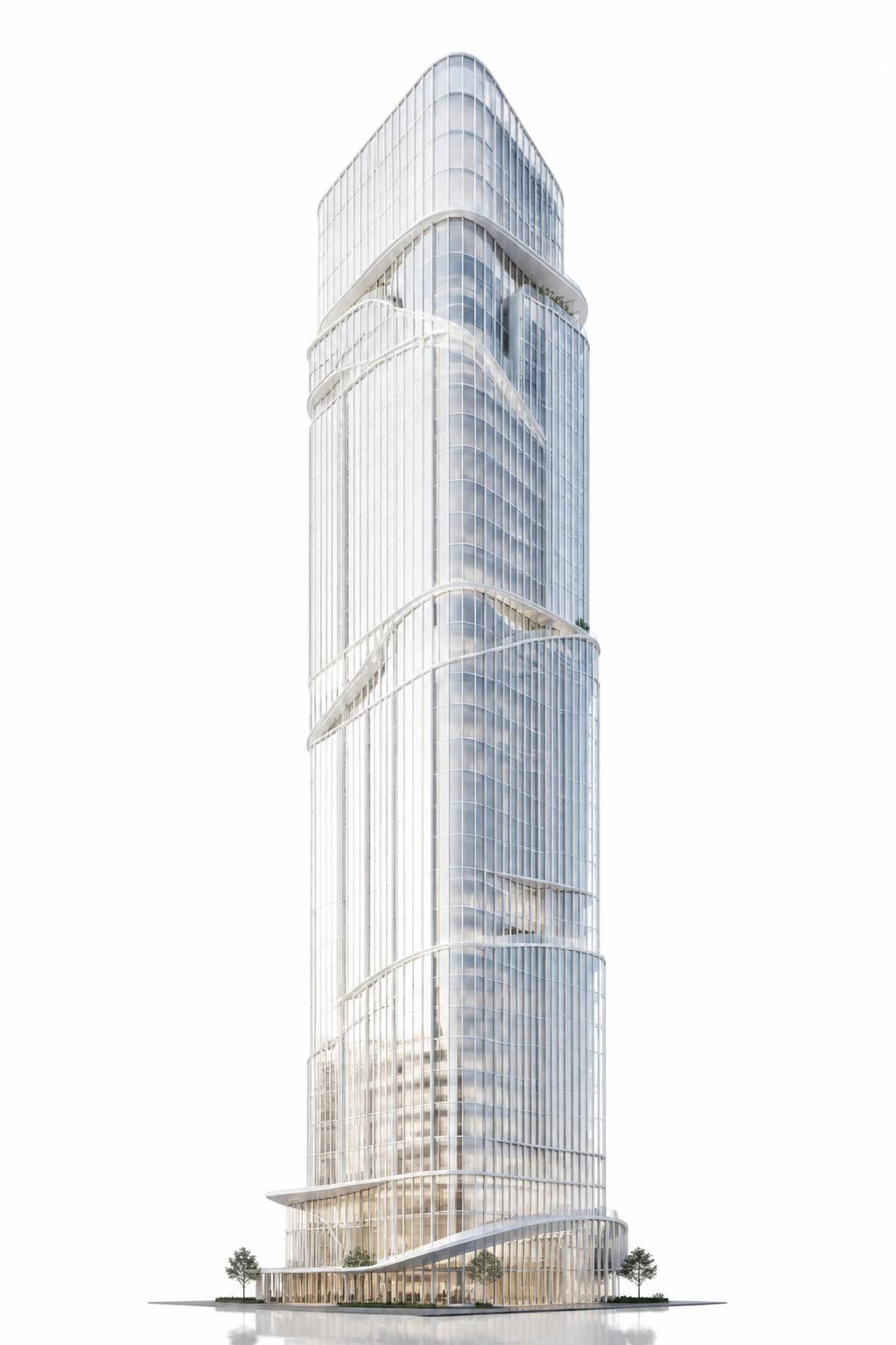 Finished glass tower architectural render