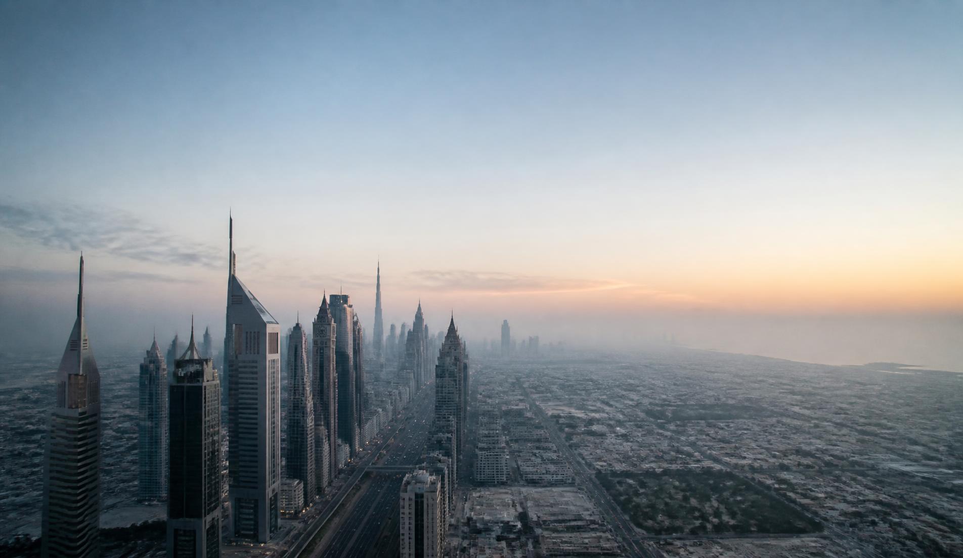 Sheikh Zayed Road skyline at dawn